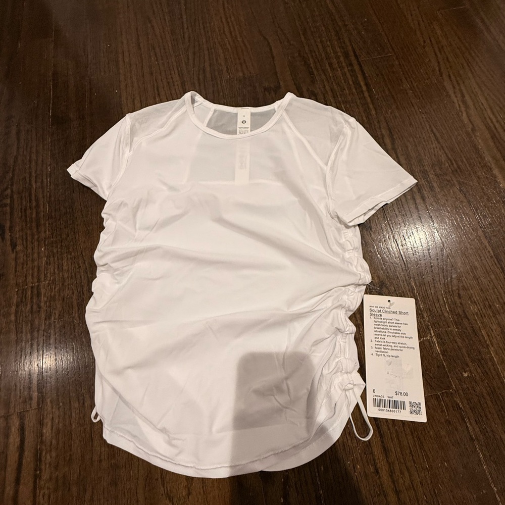 Lululemon White Short Sleeve cinched  Side Top